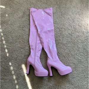 Pink thigh-high boots